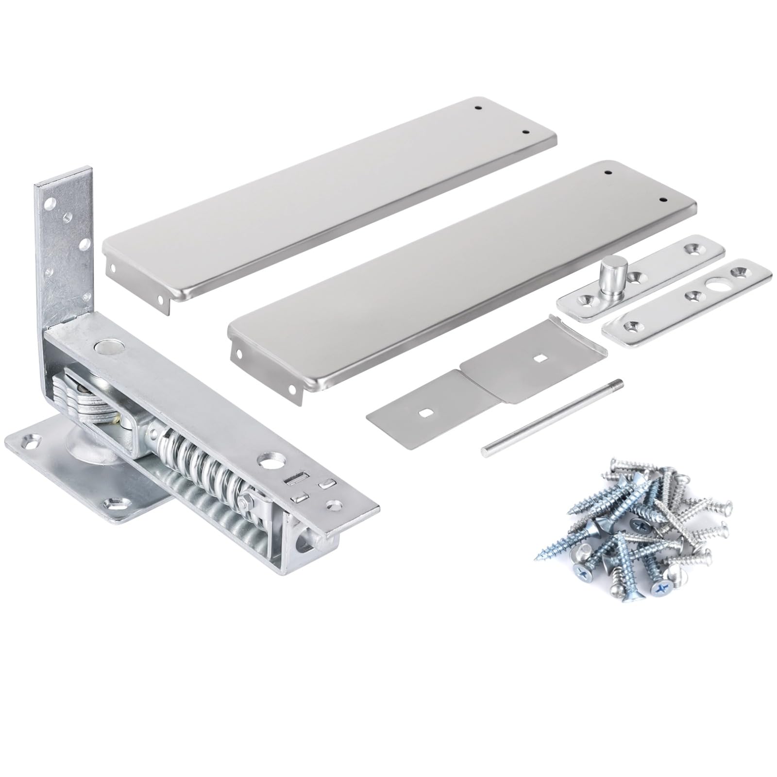 Photo 1 of Double Action Spring Hinge, Includes Cover Plates, Stainless Steel Spring Pivot Hinge for Wood Door, Self-Closing Door Hardware with Adjustable Telescoping Shaft