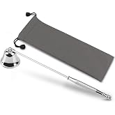 Candle Snuffer Silver, Long Handle Wick Extinguisher, Candle Flame Stopper | Stainless Steel Textured Grip, Reduce Smoke, Storage Pouch, Rotating Bell, Candle Care Accessory for Jar &amp; Scented Candles