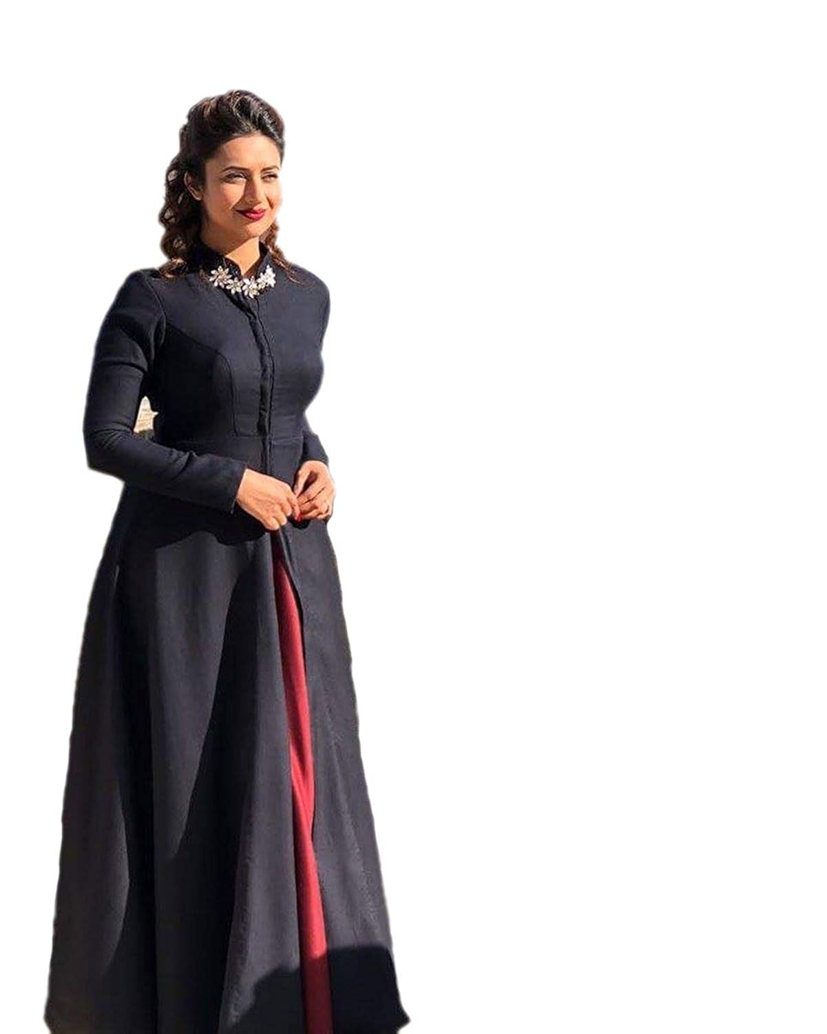 karm enterprise women's silk semi-stitched long indo-western gown(maroon_free size)