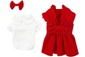 BIECWIAY Red Corduroy Dog Dress Sweater for Small Dogs Girl Set Dog Winter Dress Puppy Clothes Christmas