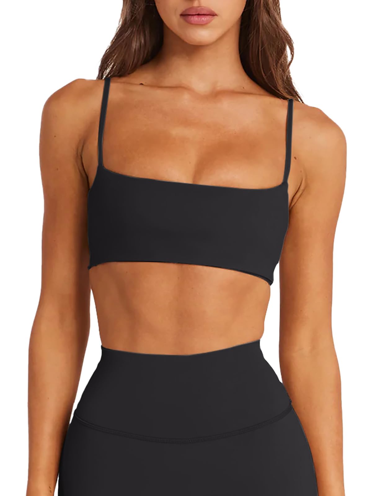 Photo 1 of Black Sports Bras for Women Padded Adjustable Straps Basic Workout Yoga Gym Bras Y2k Casual Tops Activewear Camisole(Black Small)