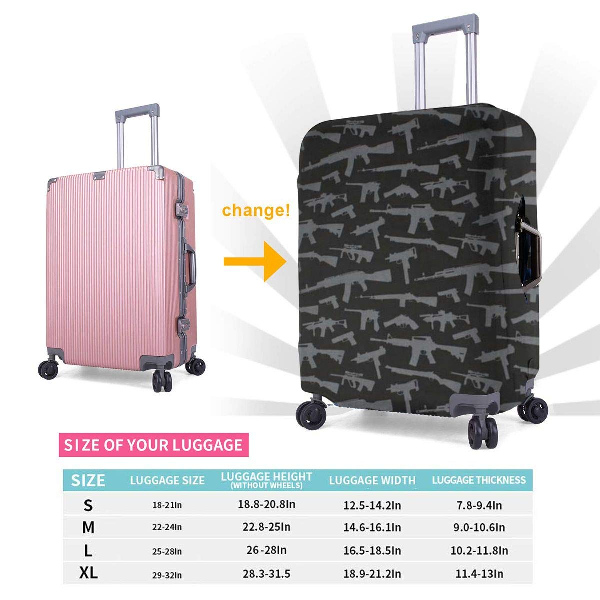 Guns Pattern Travel Luggage Cover Suitcase Protector Washable Zipper Baggage Cover Fashion Clothing Shoes Jewelry Santaautopecas Com Br