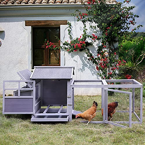 Chicken Coop Outdoor Hen House 84" Wooden Poultry Cage with Large