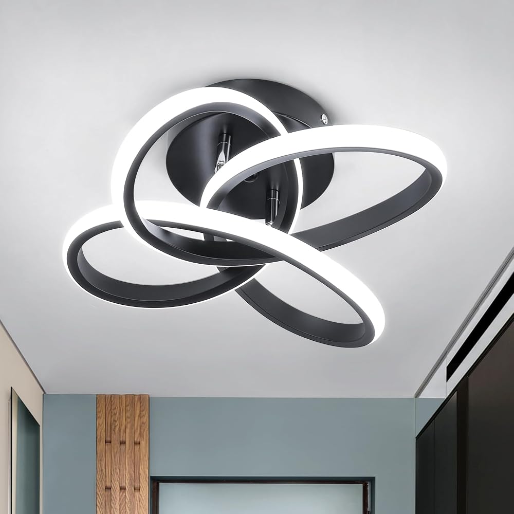 EIDISUNY Led Ceiling Light Black 30cm 26W 6000K Modern Flower Design