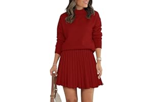 COCCKO Women's Two Piece Outfits Turtleneck Long Sleeve Ribbed Knit Tops Pleated Mini Skirt 2025 Casual Sweater Sets