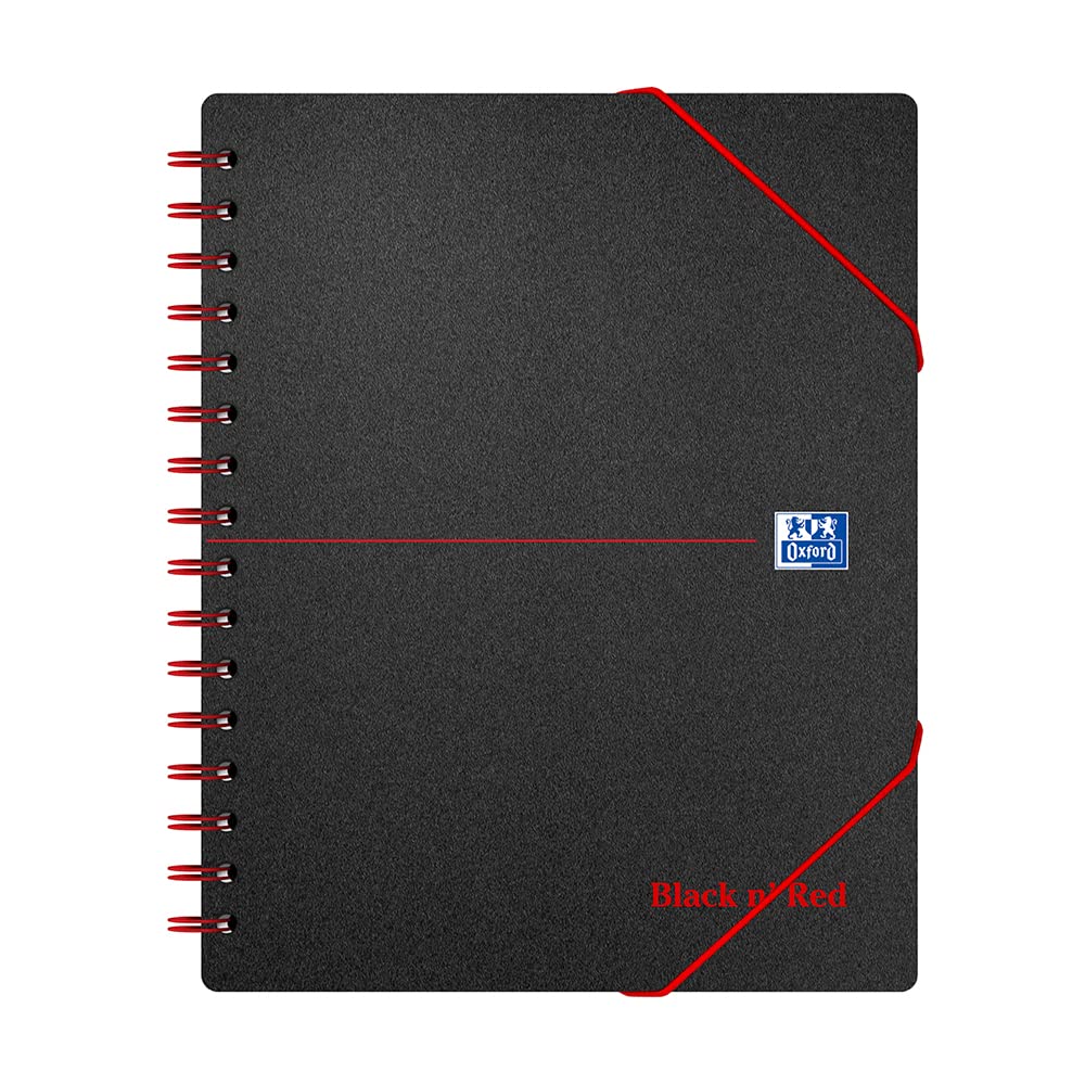Oxford Black n' Red A5+ Poly Cover Wirebound Meeting Book, Ruled with Margin Notebook Including Rear Storage Envelope, 160 Page, 1 Notebook