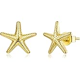 MUNDELL Plated 925 Sterling Silver Dainty Starfish Stud Earrings Plated 14K Gold Sea Turtle Hypoallergenic Earrings for Women Jewelry Gifts