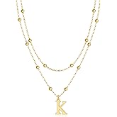 MBW Layered Initial Necklaces for Women, Dainty 14K Gold Plated A-Z Beaded Pendant Letter Charm Necklace Personalized Name Necklaces for Women Trendy Jewelry Gift