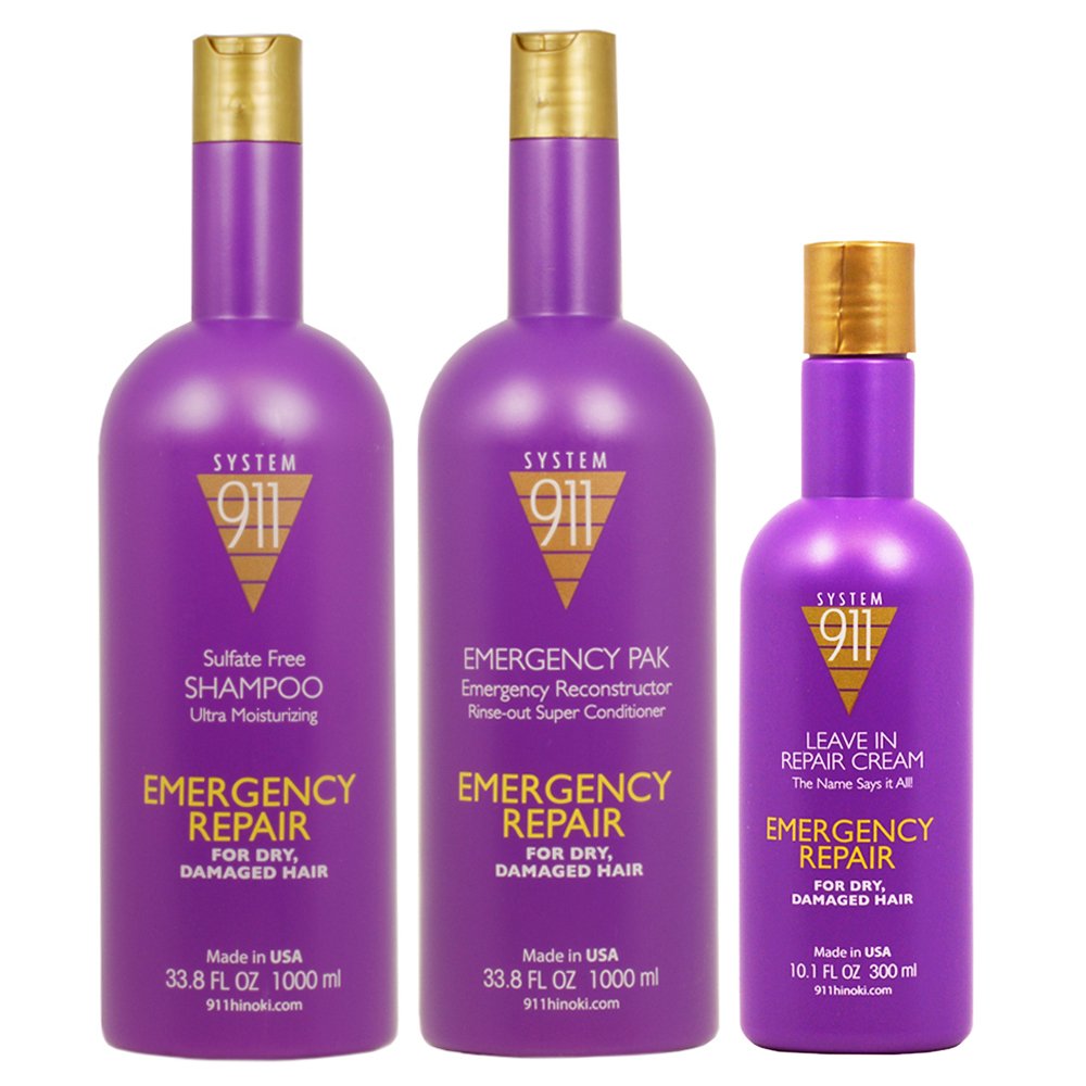 Hayashi System 911 Shampoo & Emergency Pak 33.8oz & 911 Leave in Repair Cream 10.1oz"Set"