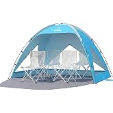 Wolfwise Beach Tent Sun Shelter Portable, Large 3-4 Person Sunshade Cabana | Shade Beach Essentials, UPF 50+ UV Protection &amp; Easy Setup, Mesh Windows &amp; Lightweight Carrying Bag, 95"L&times;65"D&times;55"H, Sky Blue