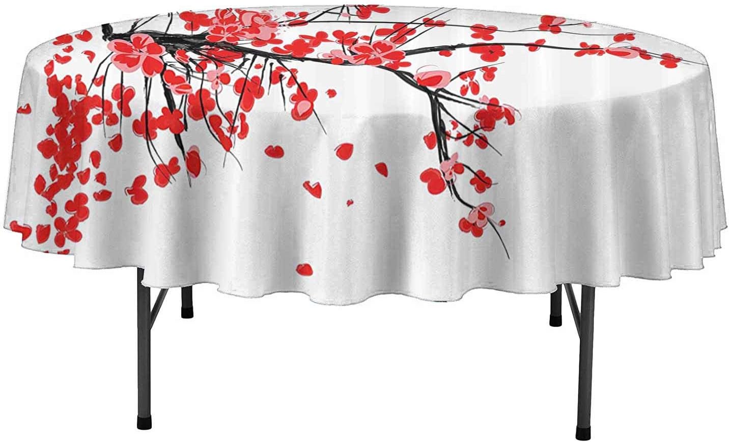 Round Tablecloth Floral Japanese Cherry Blossom Sakura Blooms Branch