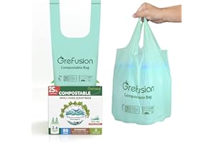 GreFusion Compostable trash Bags, 2.6 Gallon,Thick 0.91 mils,Compost bin Kitchen,Food Scrap Waste Bags,Small trash bags for compost bin kitchen,Certified by BPI and OK Compost, (80 Count)