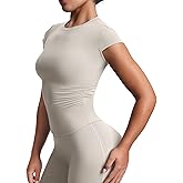 Aoxjox Women's Cap Sleeve T-Shirts Crew Neck Velura Ruched Tee Without Padded Workout PlushFlex™ Gym Yoga Crop Top