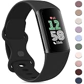 AK Sport Band Compatible with Fitbit Charge 6 Bands/Fitbit Charge 5 Bands Women Men, Classic Soft Replacement Straps Wristbands for Fitbit Charge 6/5 Advanced Fitness &amp; Health Tracker (Black,Small)