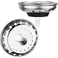 Fri4free 2PCS Kitchen Sink Drain Strainer & Stopper Combo for Standard 3-1/2 Inch Drain, Stainless Steel Strainer Basket with Rubber Stopper Bottom, Kitchen Sink Plug Cover Catcher