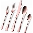 Copper/Rose Gold Silverware Set, OGORI 40-Piece Stainless Steel Flatware Set, Kitchen Utensil Set Service for 8, Mirror Polished Tableware Cutlery Set for Home and Restaurant, Dishwasher Safe