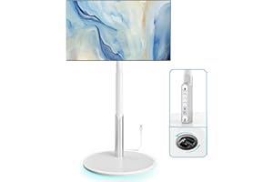 LLDEPLL Floor Mobile TV Stand with Power Outlet, Rolling TV Cart for 27-65 Inch OLED LED Monitors, 6 Levels of Height Adjustment, Ambient Lighting on The Bottom Wheels Holds up to 88lbs, 400x400mm