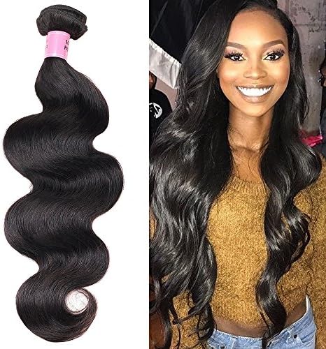 Ali Funmi Brazilian Body Wave Human Hair Bundles Weave Hair 1 Bundle 100g 20inch 100% Unprocessed Virgin Human Hair Weave Strong Weft Hair 8A Grade For African Americans Women Natural Black (20inch)