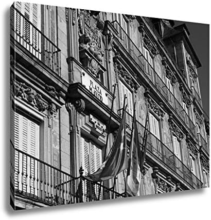Ashley Canvas Detail Of A Decorated Facade And Balconies At The Palza Mayor Madrid Spain, Wall Art Home Decor, Ready to Hang, Black/White, 16x20, AG5528416