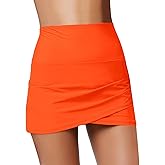 GRAPENT Women's High Waist Tulip Hem Shirring Swim Skirt Swimsuit Bikini Bottom
