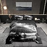 Airplane Comforter Set Twin Size 2 Pcs,Aviation Plane Aircraft Modern Bedding Set,3D Print Lightning Sky Print Quilt Set for Child Bedroom,Dark Gray Duvet Insert,1 Pillowcase