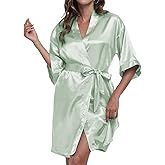 Chic Defend Women's Satin Robe Short Silky Bathrobes Bridesmaid Bride Wedding Party Robes Sexy Kimono Sleepwear with Pockets
