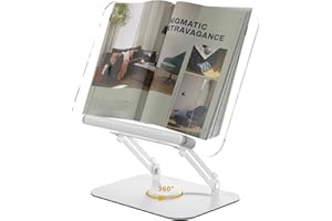 GUNTSOUS Acrylic Book Stand for Reading,Adjustable Holder with 360° Rotates Base & Page Clips,Foldable Desktop Ricer for Cookbook,Music Scores,Laptop,Tablet,Recipe,Textbook,Magazines