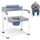 Bariatric Bedside Commode Chair, 500 lbs Extra Wide 3-in-1 Toilet Chair with Padded Armrests, Supportive Backrest, Removable Bucket and Non-Slip Feet, 7-Position Height Adjustable for for Seniors