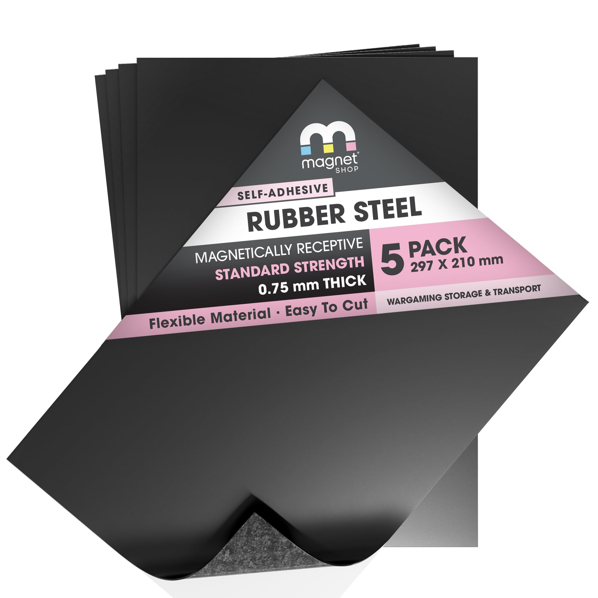 TMS Rubber Steel Sheets | Soft Metal Ferrous Sheet for Wargaming Miniature Storage, Magnetic Displays or Hobby Purposes | 5 Pack | 0.75mm thick | A4 (30×21cm)