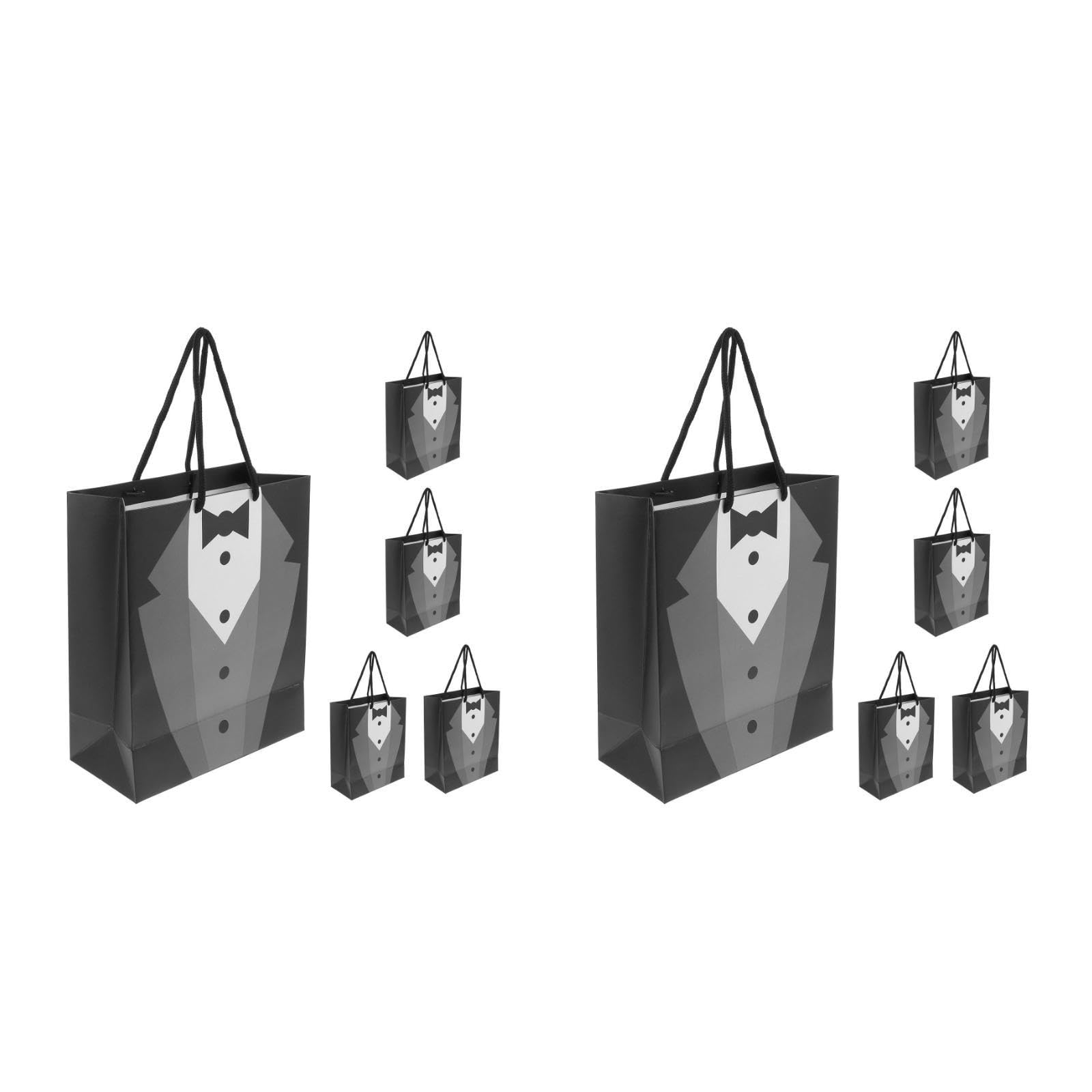 ABOOFAN Creative Bridegroom Black Tuxedo Gift Bags 10 Pack 7.48X7.09X9.06 Inch Reusable Tote Bags with Handles for Wedding Party Favors Candy and Small Gift Storage