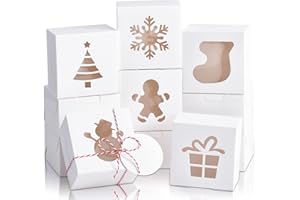 COTOPHER 18Pcs Christmas Cookie Boxes with Window, 6x6x3 inch White Bakery Boxes for Gift Giving, XMAS Treat Boxes Holiday Pastries Boxes for Cakes Muffins Donuts Chocolate Strawberries