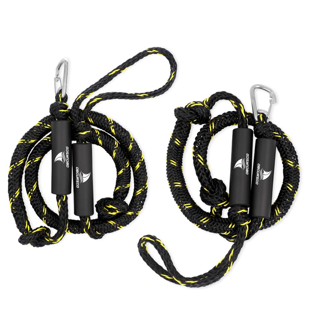 Obcursco Bungee Dock Lines for Boat, Docking Rope with 316 Stainless Steel Clips, Accessories for Jet Ski, PWC, SeaDoo, Yamaha WaveRunner, Marine, Kayak, Pontoon, Sets of Two(4ft & 6ft) (Black/Yellow)
