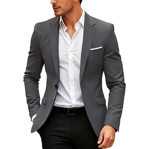 Dovford Mens Business Blazers Long Sleeve Notched Lapel Single-Breasted Suit Coat Casual Dressy Loose Fit Work Office Jacket