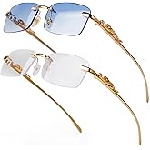 piscm Vintage Rimless Rectangle Sunglasses for Women Men,Trendy Gold Metal Frameless Square Sun Glasses Transparent Eyewear