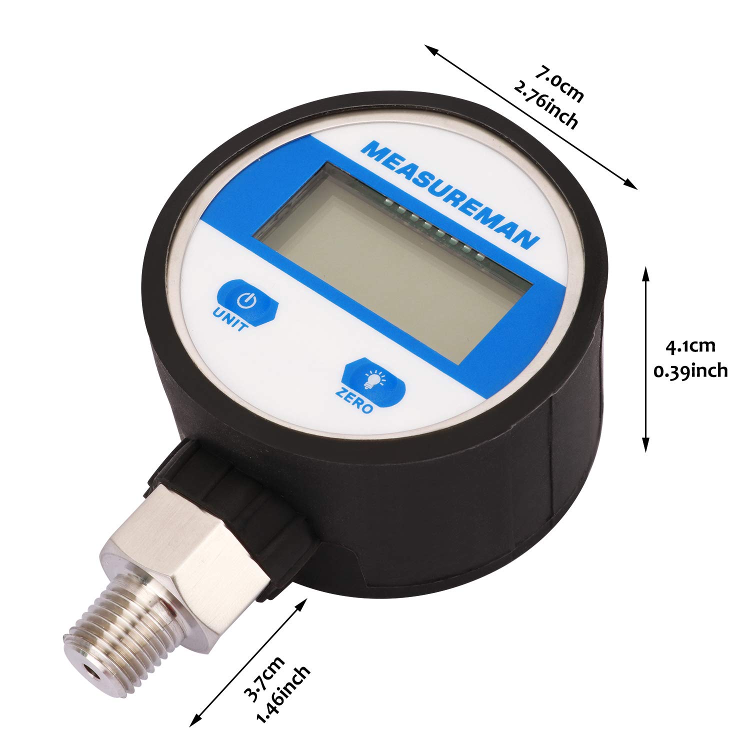 Measureman 2-1/2" dial, Digital Industrial Vacuum Gauge with 1/4"NPT Lower Mount, Stainless Steel case and Connection, -15psi, 1%, Battery Powered, with LED Light: Industrial & Scientific