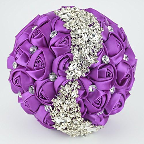 Ziye Shop Handmade Romantic Diamond Pearl Rhinestone Brooch Bridal Artificial Wedding Bouquet of Flower (Purple)