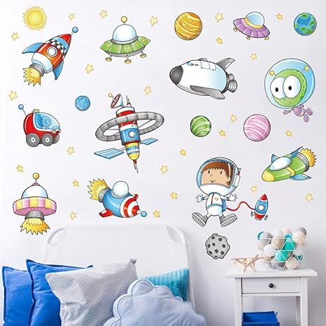 Espacio Astronauta de Dibujos Animados Etiqueta de La Pared Habitación