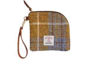 TAILORMAP Harris Tweed Wool Coin Purse Small Money Pouch With Zipper For Women Men handmade (Yellow)