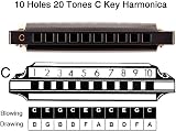 EastRock 10 Hole Blues Harmonica in C with Case and Cleaning Cloth view 5