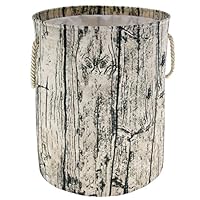 Jacone Large Tree Stump Shape Design Storage Basket Ramie Cotton Fabric Washable Cylindric Laundry Hamper with Rope Handles, Decorative and Convenient for Kids Bedroom or Nursery