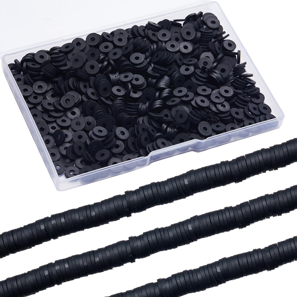 SUNNYCLUE 1 Box 1000Pcs+ Clay Black Beads Clay Beads 8mm Bulk Heishi Heishi Refill Polymer Spacer Loose for Jewellery Making DIY Bracelets Necklaces