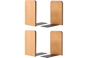 Muso Wood Beech Bookends for Shelves, Wooden Book Ends for Bookshelf, Non-Skid Bookends for Office Home Desk (2 Pairs)