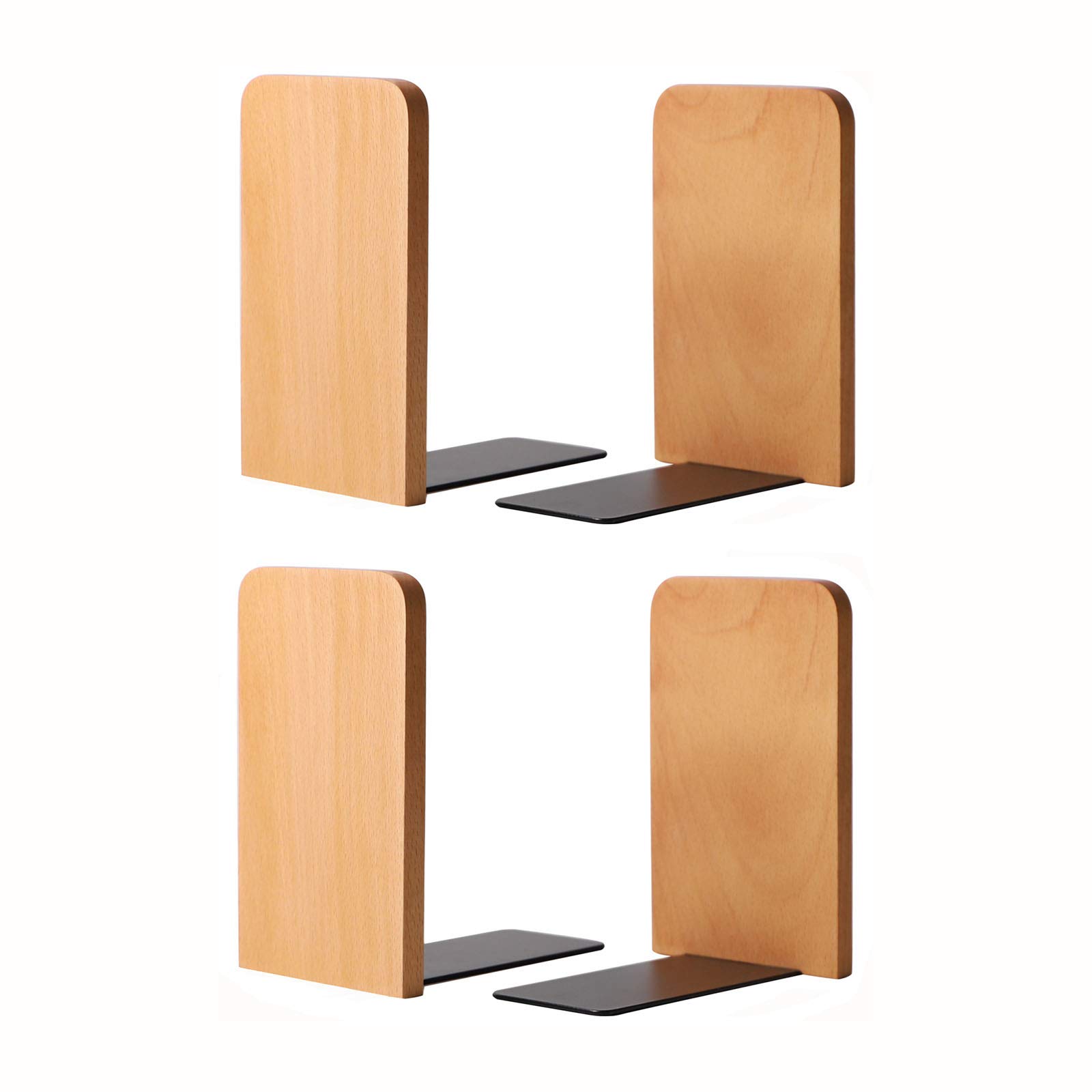 Muso Wood Bookend for Shelves, Heavy Book Ends for Office Desktop, Wooden Bookends for Bookshelf (Beech-2 Pairs)