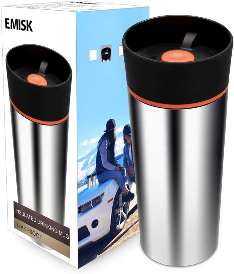 Travel Coffee Mug with 360 Degree Drinking Lid, EMISK LeakProof Vacuum