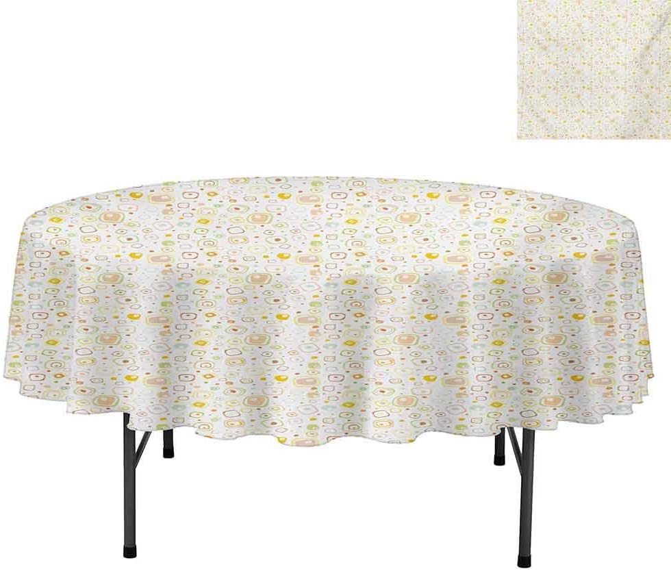 Aishare Store Tablecloths, Harmonious Geometric Squares and Dots with Soft Color Pa, Table Cover for Kitchen Dinner Table, Round 60", Multicolor