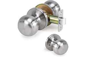 LOQRON Passage Door Knob, Non-Locking Interior Door Lock, Round Handles for Right and Left Side Hallways, Closet Knobs Keyless Hardware, Satin Nickel,1 Pack