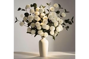 LESING 10pcs Long Stem Artificial Flowers with Eucalyptus for Vase,20" Tall Fake Silk Pompon Mum Flower Bulk Arrangement for 