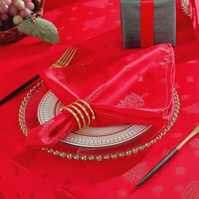 SASTYBALE Christmas Cloth Napkin with Christmas Tree Patterns for Dining Room & Holiday Decoration (Red, 50 x 50 cm (4 pieces))