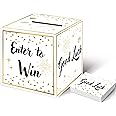 Onmlkkd Raffle Box with 100 Raffle Tickets Gold Ballot Box with Slot Enter to Win Cards Suggestion Box Donation Box Collection Box