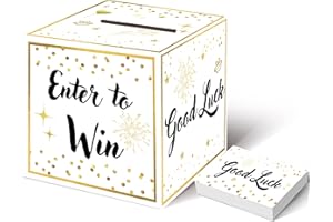 Onmlkkd Raffle Box with 100 Raffle Tickets Gold Ballot Box with Slot Enter to Win Cards Suggestion Box Donation Box Collection Box